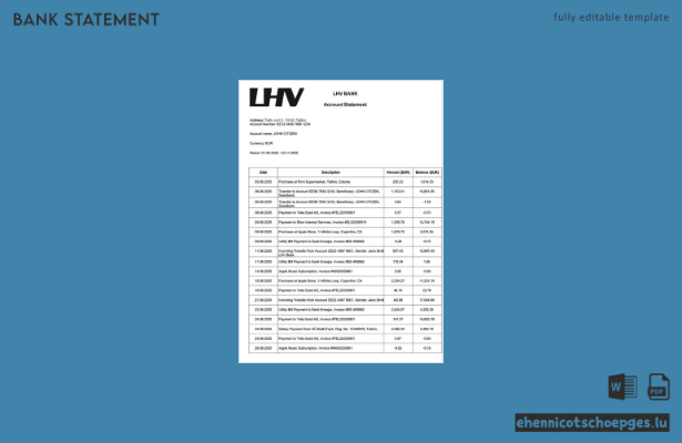 Beispiel eines Kontoauszugs der estnischen LHV-Bank (Wortvorschau)